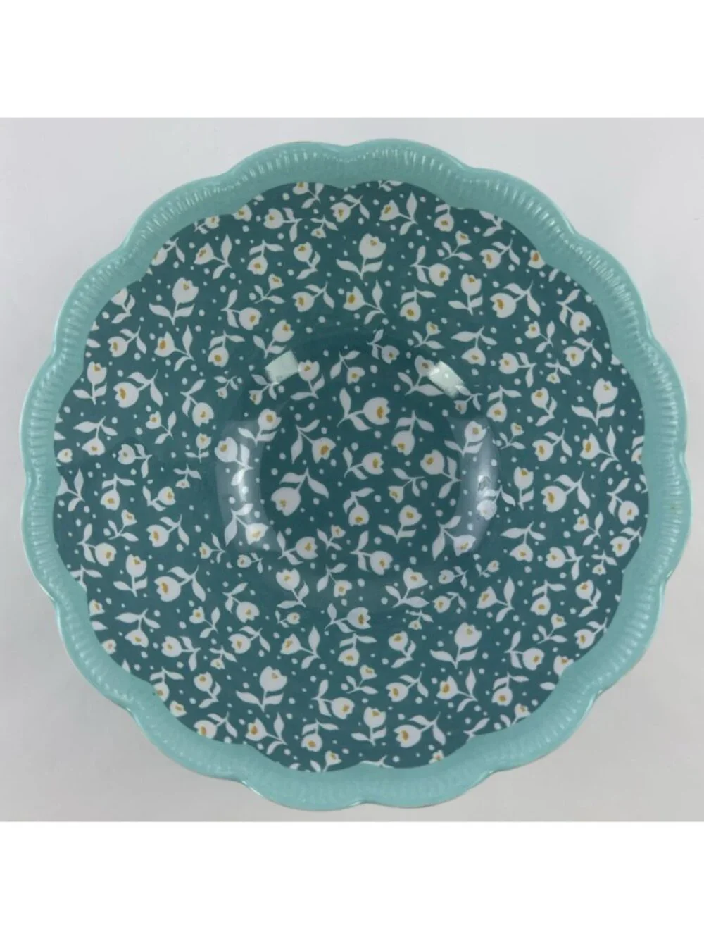 The Pioneer Woman Melamine Bowls Set of 4 Floral Teal Scalloped 6.5